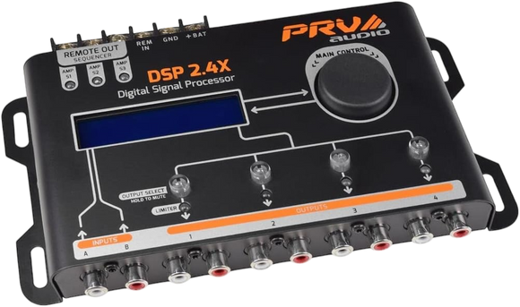 PRV AUDIO Car Audio DSP 2.4X Digital Crossover and Equalizer 4 Channel Full Digital Signal Audio Processor DSP with Sequencer Remote Relay