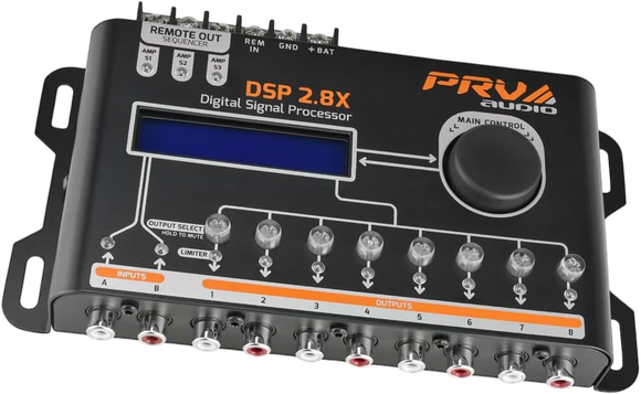 PRV AUDIO Car Audio DSP 2.8X Digital Crossover and Equalizer 8 Channel Full Digital Signal Audio Processor DSP with Sequencer Remote Relay